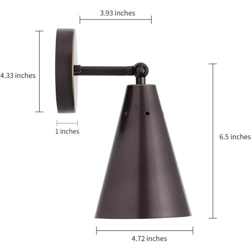 Oil Rubbed Bronze Farmhouse Wall Sconces Set of Two, Rustic Adjustable Interior Sconce Light Fixture Hardwired with Metal Shade,Indoor Industrial Lamp for Hallway,Bedroom,Living Room