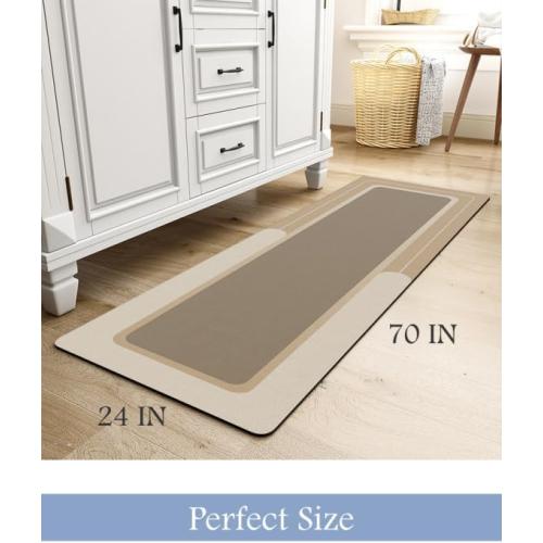 MontVoo-Bath Mat Rug Long Non Slip Super Absorbent Bathroom Runner Stain Resistant Quick Dry Thin Bathroom Mat Fit Under Door-24x70,Beige