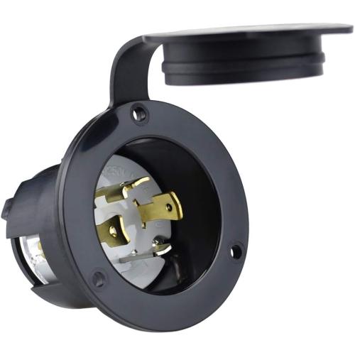 Cllena NEMA L14-30 Flanged Generator Power Inlet/Outlet Receptacle Socket with Cover 30 Amp 125/250V 7500W (Black)