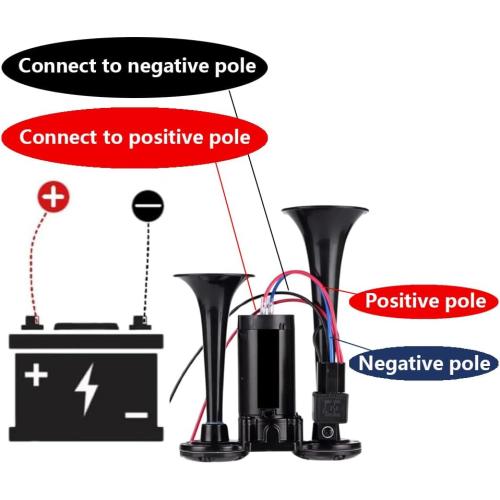 12V 600DB Super Loud Dual Electric Air Horns Kit with Compressor Applicablefor Any 12V Vehicles SUV Truck Car Airhorns Horn Loud Motorcycle Trucks Boats Trains Speaker (Black)
