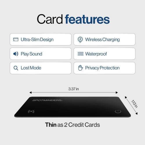 SPOTMINDERS Apple MFi Certified Wallet Tracker Works With Apple Find My Tracking Card for Wallet Card Rechargeable IP68 Waterproof 0.07in Slim iPhone Item Finder for Luggage Tags Purse Gifts for Women