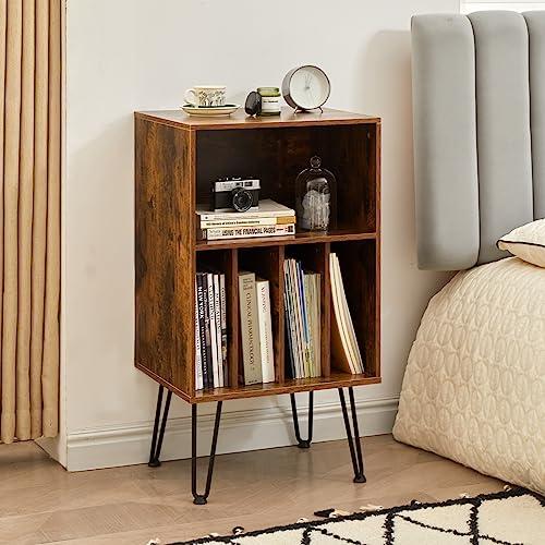 BROWN Record Player Stand with Vinyl Storage, Vinyl Record Storage Cabinet Holds Up to 150 Albums, End Table for Record Player, Turntable Stand with Record Storage for Living Room