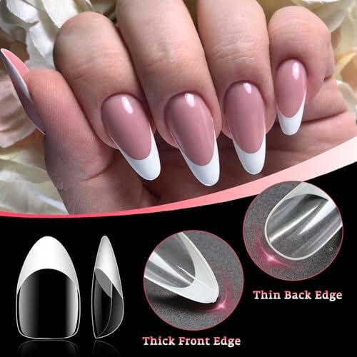 White French Tip Press on nails Short Almond Fake Nails, 120PCS Almond Nail Tips Short French Tip Nails, Clear Acrylic Nail Press on Full Cover False Nail