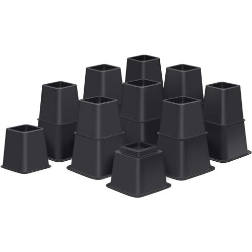 Bed Risers 8 inch Heavy Duty,Elevation in Heights 3, 5, 8 Inch，Adjustable Furniture Risers for Chair Table and Desk Legs Lifting (9 Pack,Black)