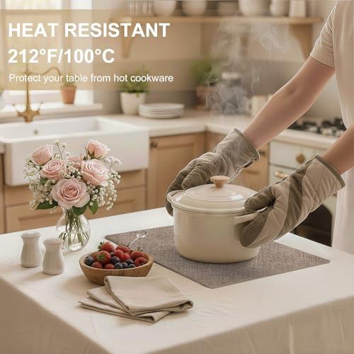 homing Faux Leather Heat Resistant Placemats 4 Packs, Waterproof Wipeable Dining PU Place Mats for Indoor & Outdoor, Easy to Clean, Camel