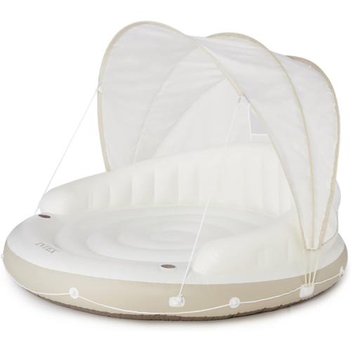 INTEX 58292EP Canopy Island Inflatable Pool Float: Comfortable Lounge Surface – Built-in Cup Holders – Detachable Sunshade – 440lb Max Weight Capacity – 78.5 x 59