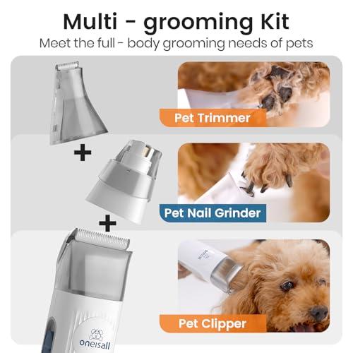 oneisall Dog Grooming Vacuum, Pet Grooming Vacuum with Clipper Nail Grinder, 1.5L Dust Cup Dog deshedding Brush with 7 Tools for Shedding Pet Hair, Home Cleaning(Blue)