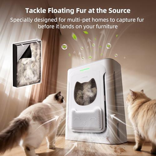 uahpet Pet Air Purifier for Home, Reduce Pet Hair, Dander, Odors, Dust, Smoke for Large Rooms up to 2100 Ft², Air Cleaner with H13 HEPA, Washable Pre-Filter & Air Quality Monitor, White Gray