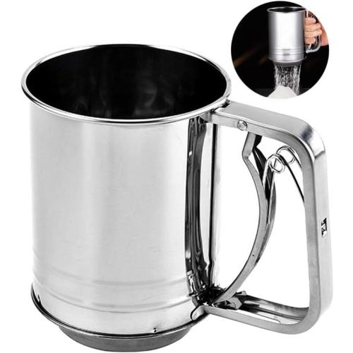 Snowyee Flour Sifter, for Baking Stainless Steel 3 Cup Double Layers Sieve with Hand Press Design (5 pack )