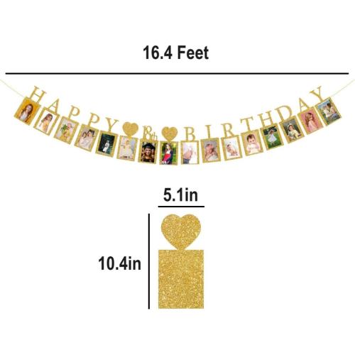 Happy 18th Birthday Photo Banner 18 Year Old Party Decorations, Eighteen Birthday Picture Frame Banner 18th Photo Frame Party Supplies Bunting Decor, Gold