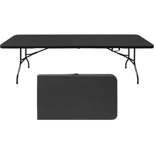 Portable Plastic Folding Table 4ft/6ft/8ft Heavy Duty White Black Picnic Dining Table Fold-in-Half for Camp Party Kitchen Indoor Outdoor