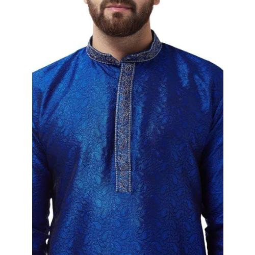 Sojanya XL (Since 1958 Men'S Silk Blend Teal Green Self Design Only Long Kurta