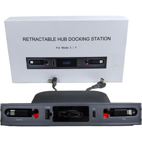 for Tesla USB Hub,Fast Charge with Cable Adapter for Tesla Model 3 Model Y 2021 2022 2023 Docking Station of Center Console for Tesla Interior Accessories