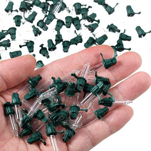 Mudder 100 Count Christmas Tree Lights Replacement Bulbs Mini Incandescent Christmas Lights 2.5v 0.425 Watt Warm Prelit Xmas Tree Decoration(Green Base with Warm White Bulb)