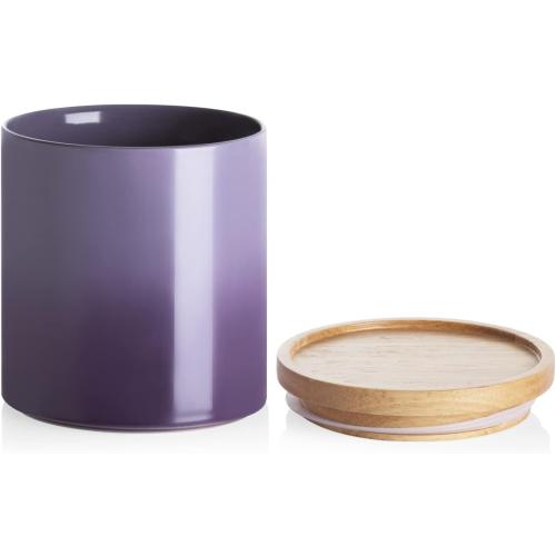 Sweejar Ceramic Food Storage Jar, Stackable Kitchen Canisters, Containers with Airtight Seal Wooden Lid for Serving Ground Coffee, Tea, Sugar, Salt and More - 16 Fl Oz (Gradient Purple)