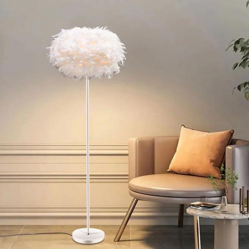 Feather Floor Lamps for Living Room,Standing Light with Foot Switch,55INCH Height White Feather Tall Lamp for Bedroom,Dining Room,Study,Corner Home Decor(E26 Lamp Holder)