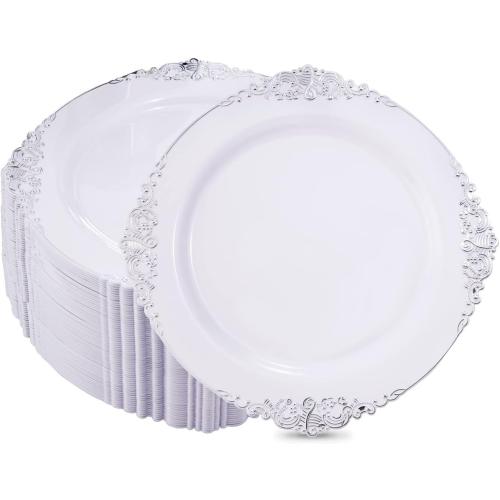 White Silver Plastic Plates