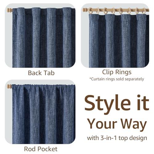 jinchan Burlap Linen Textured Curtains 90 Inches Long Blue Curtains for Living Room Light Filtering Farmhouse Curtain Panels Semi Sheer Country Rustic Window Drapes for Bedroom Rod Pocket 2 Panels