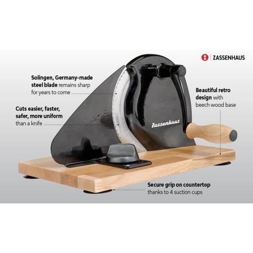 Zassenhaus Original Classic Adjustable Bread Slicer for Uniform Slices - Bread Slicer for Homemade Bread - 18/8 Stainless Steel Blade Sourdough Cutter - Cream, 11.75 x 8