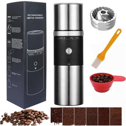 Electric Burr Coffee Grinder,Toycol Portable Cordless Rechargeable Espresso Coffee Bean Grinder,USB Battery Travel Car Coffee Maker with 15 Fine to Coarse Grind Settings for Home Use (Black)
