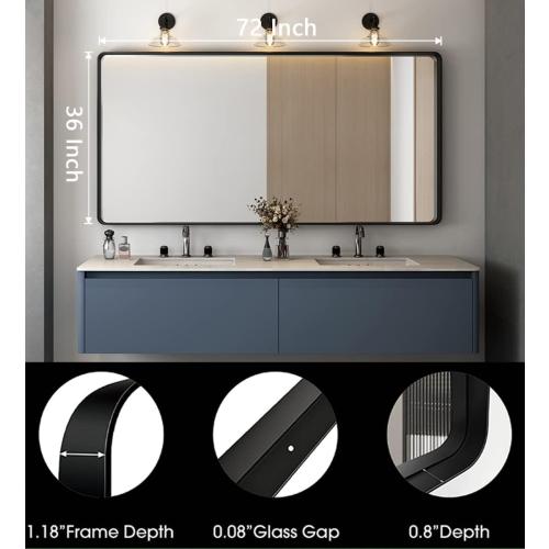 OKPAL Black Metal Framed Bathroom Mirror 72” Round Corners, Rectangle Large Mirror Full Length 72 x 36(Horizontal/Vertical)