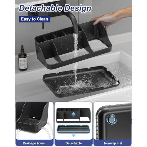 Bathroom Counter Organizer and Storage, 7 Slots Detachable Toothbrush Holders for Bathrooms, Anti-Slip Electric Toothbrush and Toothpaste Holder Countertop Vanity Organizer Accessories for Adults Kids