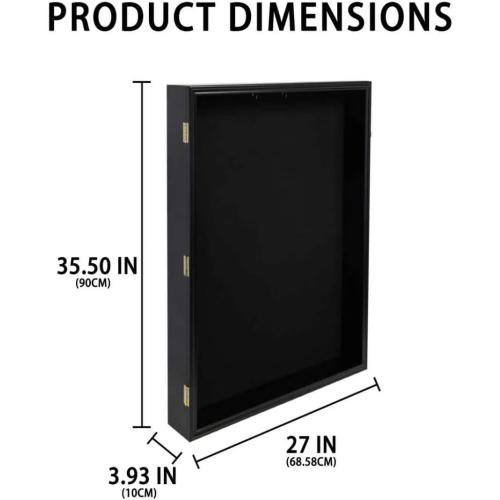 Large Jersey Display Case Frame Deep Shadow Box with Room for XL Baseball Football or Hockey Military Uniform Baseball Bat or Military Saber - Collector's 98% UV Protection Acrylic Door Black Finish