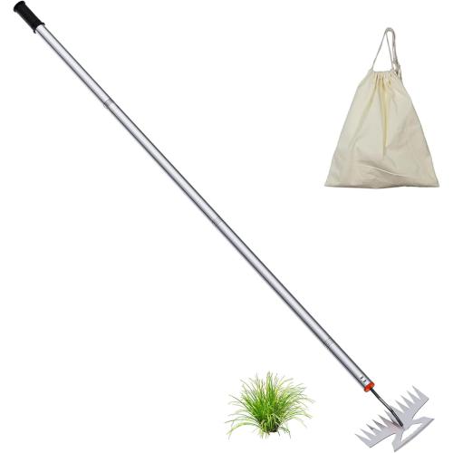 Silver New Adjustable Uprooting Weeding Tool with Long Handle,11-Teeth Weed Puller Rake 2-in-1 Hand Weeder Garden Tools for Garden&Backyard,Manganese Steel Weeder Pulling Tool for Weeding Loosening Planting