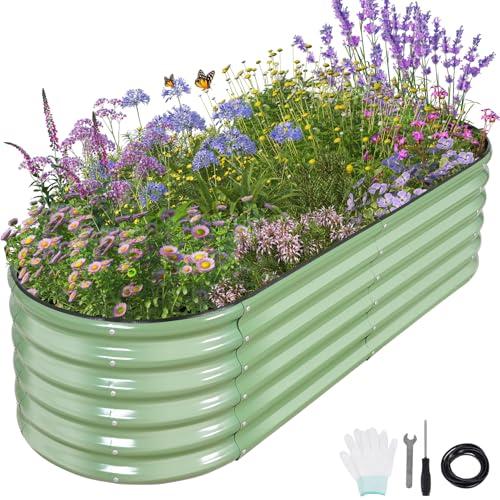 Galvanized Raised Garden Bed Outdoor- 6x2x1.4FT Planter Box, Green | Metal Raised Beds for Gardening, Steel Raised Garden Bed Kit with Safety Edging and Gloves for Vegetables, Flower, Herbs