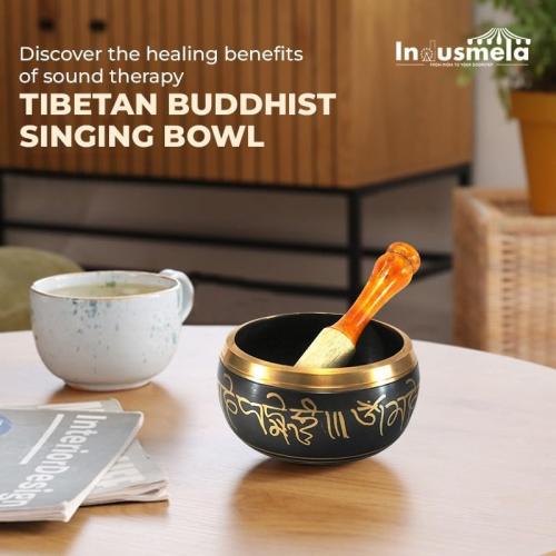 eSplanade - 6 inches - Singing Bowl Tibetan Buddhist Prayer Instrument With Striker Stick | OM Bell | OM Bowl | Meditation Bowl | Music Therapy (black)