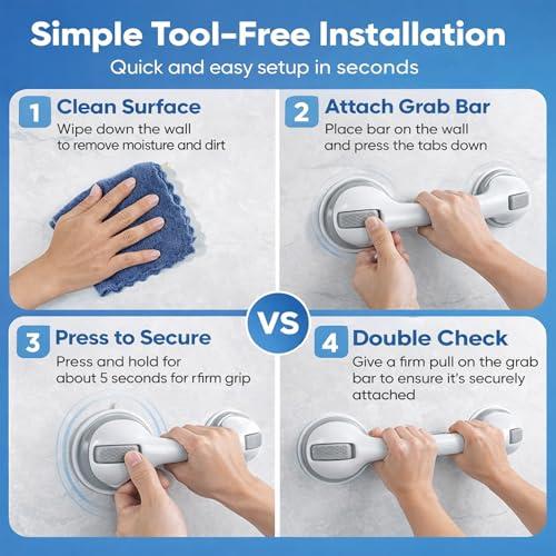 Grab Bars for Bathtubs & Showers, 16.5 Suction Cup Grab Bars