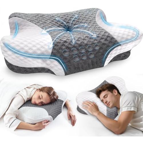 Cervical Neck Pillows with Memory Foam - Neck Pillows for Pain Relief Contour Memory Foam Pillows Ergonomic Neck Support - Adjustable Orthopedic Bed Pillows with Breathable Pillowcase for Sleeping