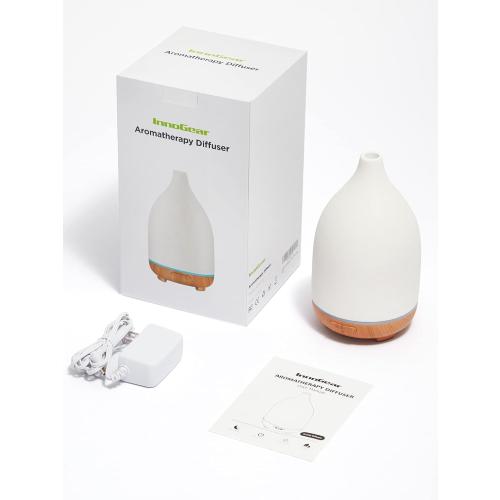 White InnoGear Oil Diffuser, 150ML Ceramic Diffuser for Essential Oils Handcrafted Aromatherapy Diffuser Ultrasonic Cool Mist Humidifier with 2 Mist Modes Waterless Auto Off for Room Office, White