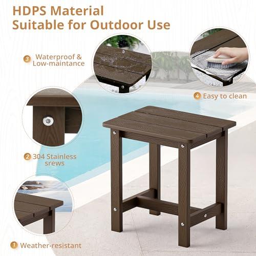LUE BONA Outdoor Side Table, HDPS Small Outdoor Adirondack Side Tables, Outside End Table for Patio, Porch, Deck, Weather Resistant/Easy Maintenance, Dark Brown