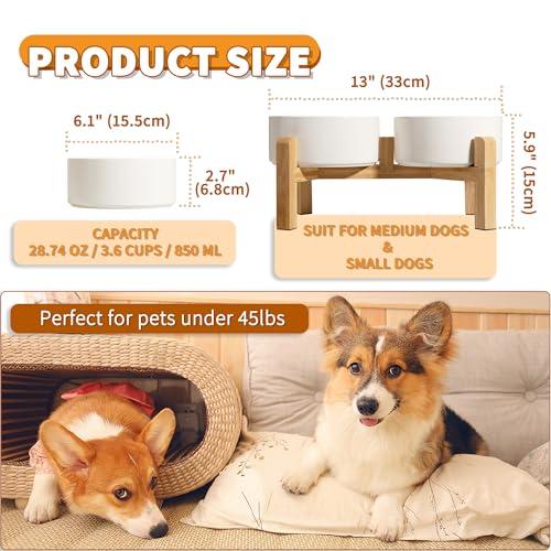 Elevated Ceramic Dog Bowl, 3.6 Cups Dog Food and Water Bowl Set with Stand