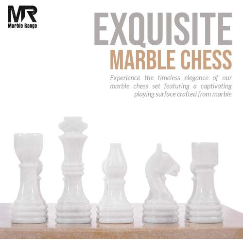 Marble Chess Set for Adults 15 Handmade Verona & White Board Game with 32 Chess Pieces, 2 Extra Queens & Storage Box, Luxury Travel Game – Elegant Home Décor