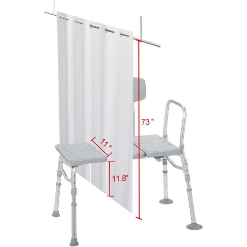 YISURE Split Shower Curtain for Transfer Bench, No Hooks Needed Fabric Shower Curtain with Two 11x11.8-Separated-Away Slits at Bottom, Water Resistant White 80x74 inches