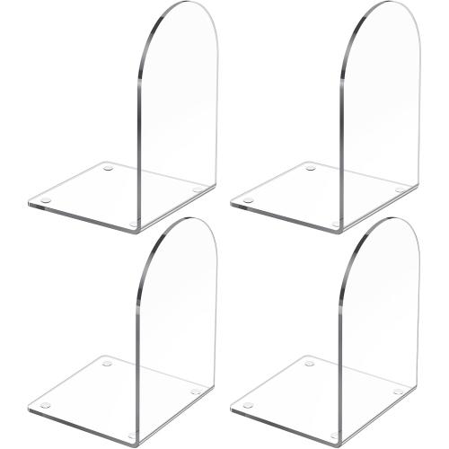 4 Pcs Acrylic Bookends, Clear Book Ends for Heavy Books, Bookend Holders for Shelves, Arch Book Stopper to Hold Books, Decorative Bookends for School, Library, Home, Office