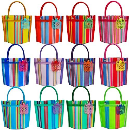 12 Mini Mercado Bags For Fiesta Mexicana Party Favors & Mexican Papel Picado Gift Tags