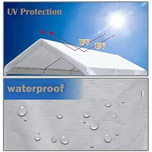 10' x20' Upgraded Carport Replacement Canopy Cover for Car Garage Shelter Party Tent with Ball Bungees White (Only Top Cover, Frame is not Included)
