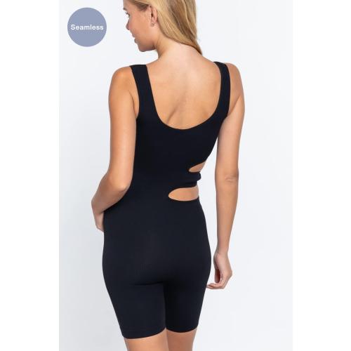 Size S/M Womens Suave Cut-Out Seamless Bodysuit One Piece Sleeveless Tank Tops Shorts Rompers Jumpsuit Everyday Shaping Bodysuit