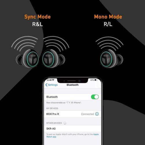 Black [Upgraded Version] TRANYA B530 Bluetooth 5.0 Deep Bass True Wireless Earbuds, Aptx/AAC Compatible Sports Wireless Headphone with CVC8.0 Noise Cancellation, 80 Hours Playtime with Charging Case