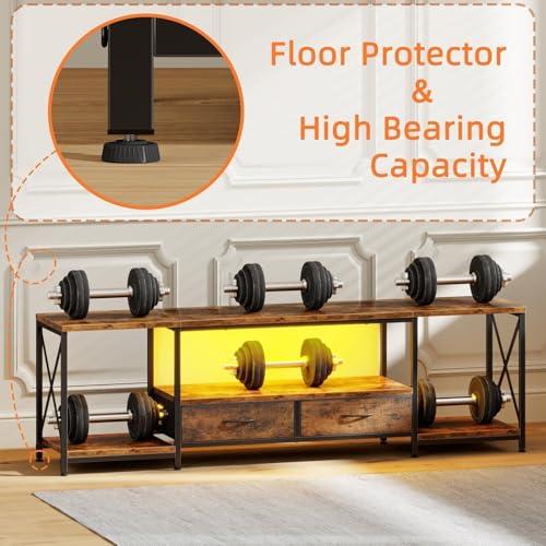 LED TV Stand for 75 70 Inch TV with Fabric Drawers LED Entertainment Center Television Stands with Storage Shelves for Living Room, Bedroom, TV Console Table 63 Rustic Brown