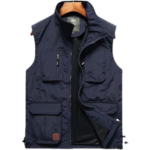 Outdoor Sport Men Multi-Pocket Vest Mesh Thin Casual Sleeveless Jacket Summer Zipper Fishing Top size 3XL