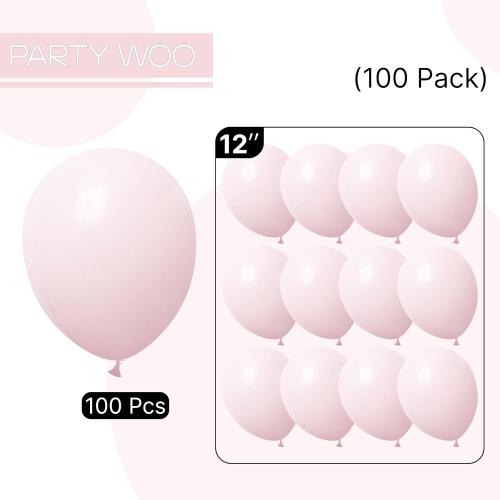 PartyWoo Light Pink Balloons 100 pcs 12 Inch Pastel Baby Pale Blush Pink Latex Balloons for Graduation Wedding Baby Shower Gender Reveal Princess Bachelorette Birthday Party Decorations Pink-Q01