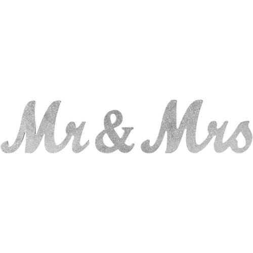 Adeeing Vintage Style Silver Glitter Mr and Mrs Signs for Wedding Sweetheart Table, Wooden Freestanding Letters, Photo Props, Rustic Decoration, Anniversary Shower
