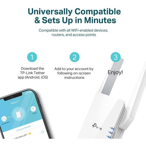 TP-Link AX1500 WiFi 6 Extender, Up to 1500Mbps, Next-Gen Dual Band WiFi Booster, WiFi Repeater with Gigabit Port, Access Point Mode, 2 External Antennas, Easy Set-Up, OneMesh Compatiable(RE505X)