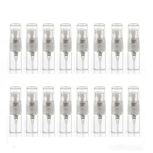 Elfenstall- 20pcs Mini Clear 2ml 5/8 Dram Fine Mist Atomizer Vial Glass bottle Spray Refillable Perfume Empty Sample Bottle With Clean Cloth Free Pipette for Travel Party