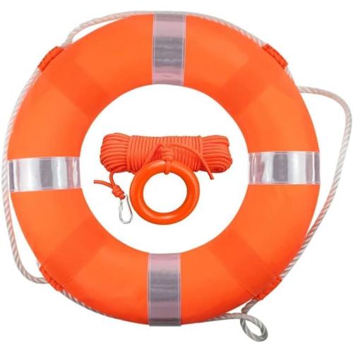 Size 20 Inch Color Orange Life Preserver Ring with Water Floating Lifesaving Rope 98.4FT Set, Swim Foam Buoy Swimming Pool Safety Throwing Ring Rope Rescue Lifeguard Wall Decoration