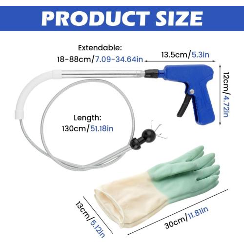 Toilet Snake Drain Auger with Gloves, 51-Inch Flexible Spring Plumbing Auger, Heavy-Duty Clog Remover for Hair & Debris, Drain Cleaning Tool for Bathroom Drains, Kitchen Sink and Toilet